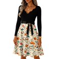 thumbnail image 5 of Women's Halloween Dress Pumpkin Printed Long Sleeve Vintage Dresses Bat Cocktail V-Neck Cute Swing Dress with Belt M, 5 of 7