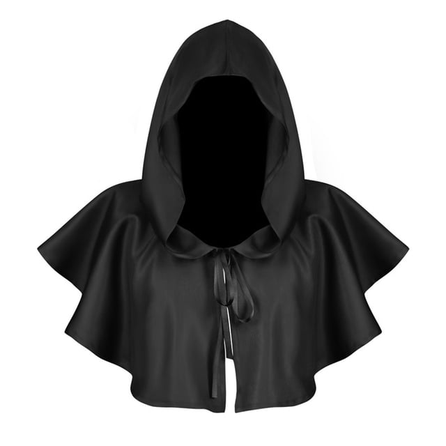 Inteprter Capucha de Halloween decoración capa chal adultos poliéster Cosplay Medieval capucha sombrero foto Prop Festival ropa accesorio Kits de decoración para fiestas Negro Inteprter HA069098-03