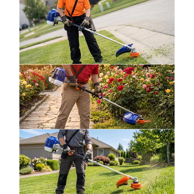 2-Cycle Gas Powered 3-in-1 Weed Wacker, String Trimmer & Brush Cutter Set – 52cc Engine, 17" Cutting Path, 3 & 40 Teeth Blades, Anti-Vibration Handle, Shoulder Strap – Orange, 52cc