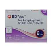 BD Embecta Veo Syringes 31g 3/10cc 6mm Half Unit Markings 100 Count