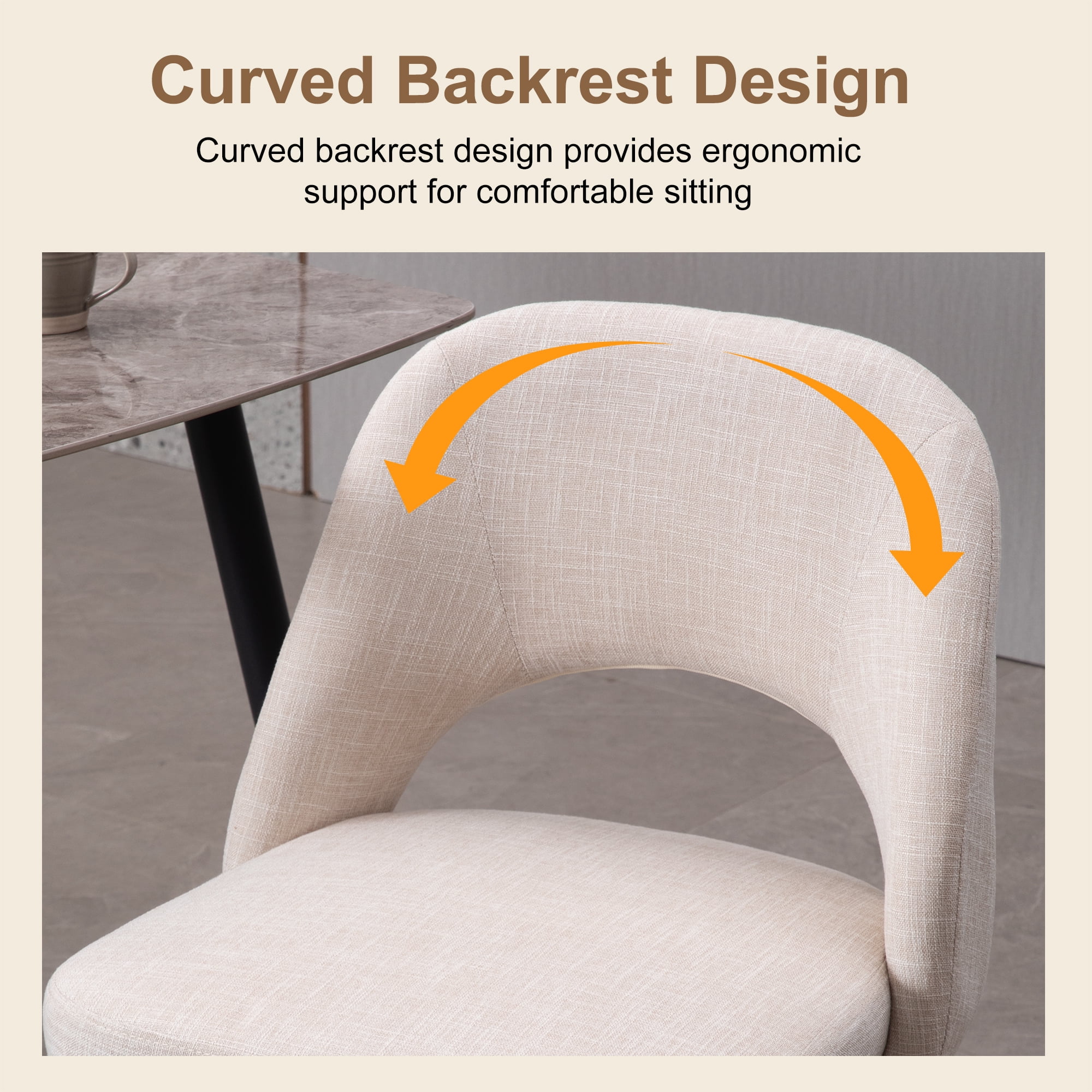 ENYLAY Modern Farmhouse Fabric Upholstered Dining Chairs Set of 6 with Metal Legs & Padded Seat , Beige