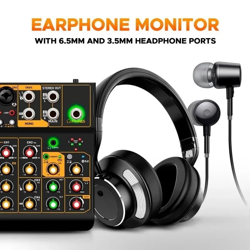 2Pcs Metal Mini4 Mixer Interface DJ Console Bluetooth 5.0 OTG Reverb 48V Sound Card