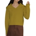 thumbnail image 2 of VISALY V Neck Pullover Sweater Cotton Sweaters Trendy Long Sleeve Sweater Tops Fall Chunky Cable Knit Pullover Sweaters Business Casual Sweater Business Casual Sweaters Soft Sweaters Green One Size, 2 of 4