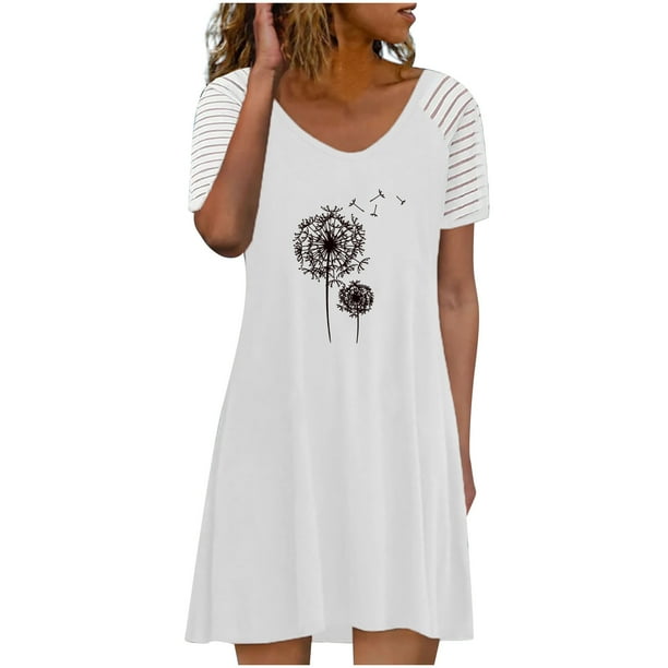 Moda mujer vestidos con cuello en v verano impresión casual manga corta vacaciones playa mini vestido Fridja qw6710