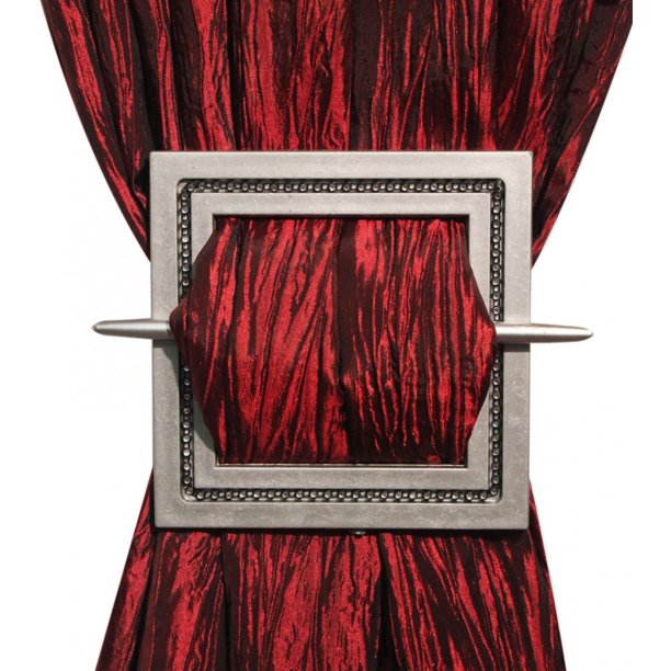 Set of 2 Curtain Holdbacks, Shining Square, Silver