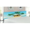 thumbnail image 2 of Tropical Headboard, Tropical Wooden Bungalow 3 Palm Trees in a Small Island Cartoon Art, Upholstered Decorative Metal Bed Headboard with Memory Foam, King Size, Aqua Green Beige, by Ambesonne, 2 of 4