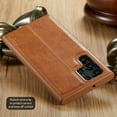 thumbnail image 4 of MOHEYO Slim Vegan Leather Cover Thin Luxury Classic Case for Samsung Galaxy S22 Ultra 5G - Brown, 4 of 6