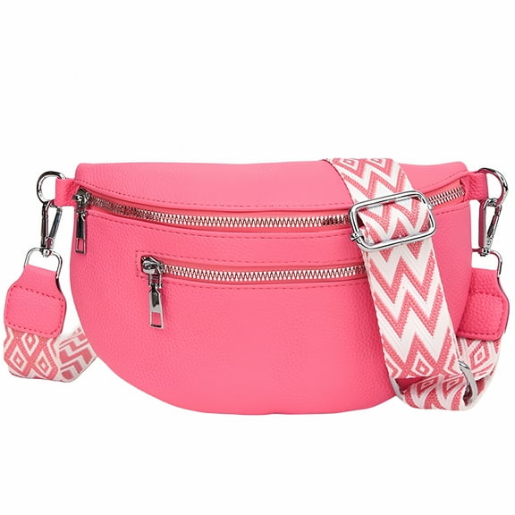 TELOLY Women Casual Bum Bag PU Leather Retro Fanny Pack Multi-pocket Travel Outdoor Bag (Pink)