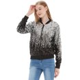 thumbnail image 4 of Womens Sequin Long Sleeve Front Zip Jacket with Ribbed Cuffs, 4 of 5