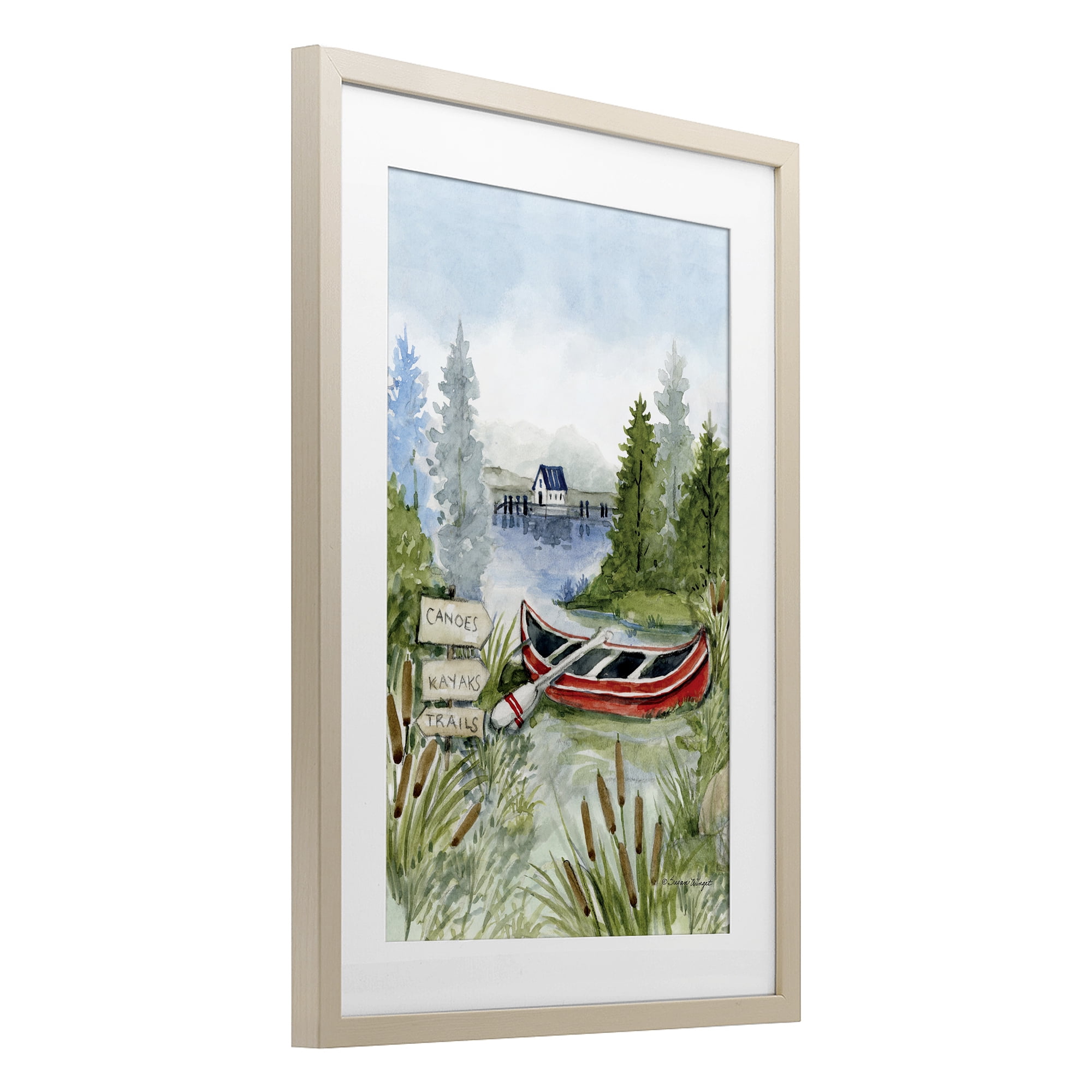 Stupell Industries Canoe On Lake Birch Framed Print Under Glass, design by Susan Winget