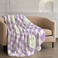 thumbnail image 6 of 1 Piece Purple and White Plaid Smiley Face Flannel Blanket - Soft, Durable, Quick-Drying, Easy Care Camping Blanket Perfect Gift |   Fun Design, 6 of 9
