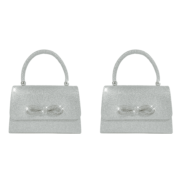 Bolso Noche para Mujer Mano Con Lazo Fiesta Diamantes Imitación Brillantes (plateado)