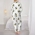 thumbnail image 3 of Pajama Sets for Women 2 Pcs, cute bees cartoon white Button Down Long Sleeve Sleepwear Lounge PJ Sets, 3 of 6