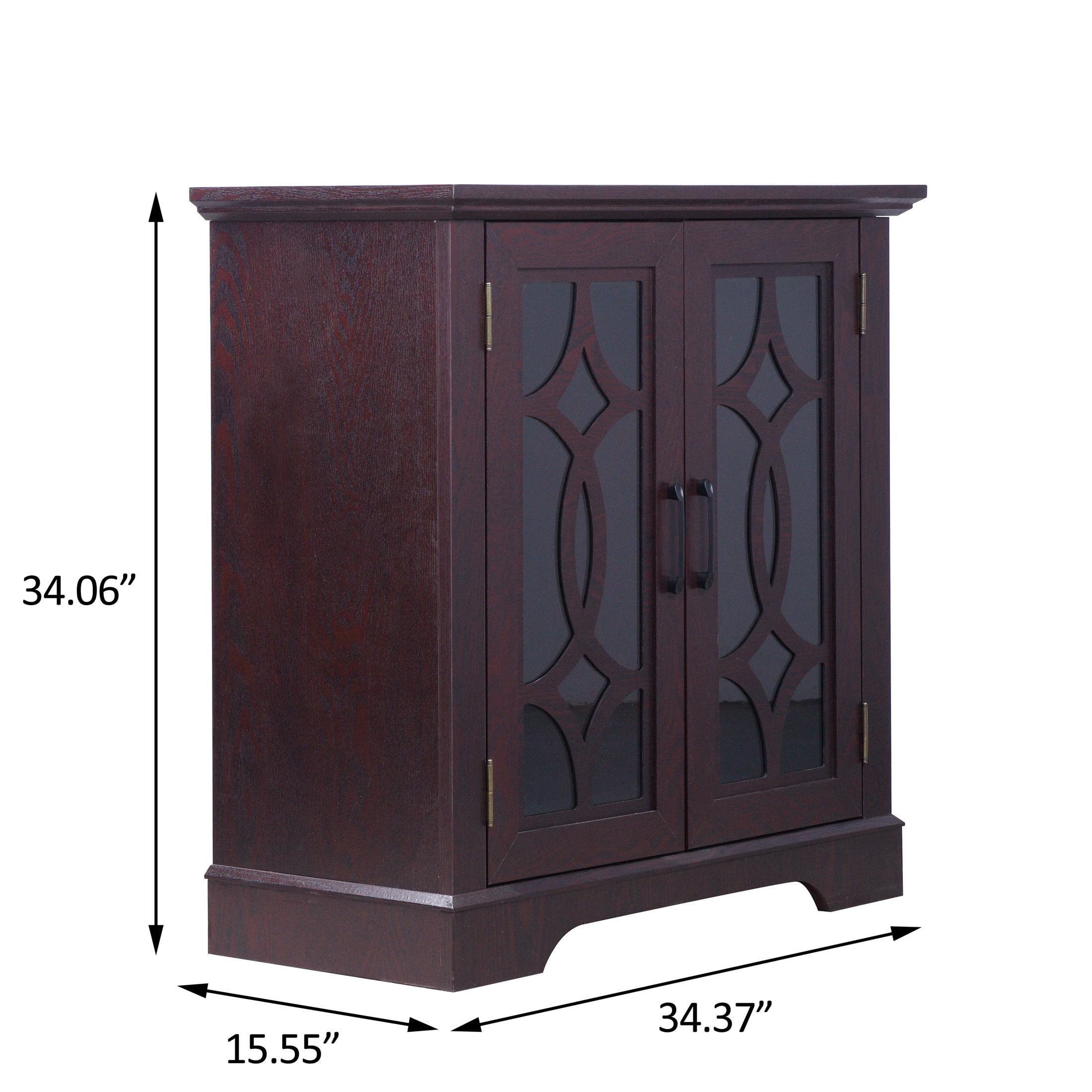 GDF Studio Jevus 2-Door Tempered Glass Sideboard Cabinet, Rustic Storage Cupboard for Kitchen, Dining Room, Cherry