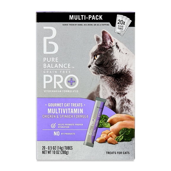 Pure Balance Pro  Grain Free Multivitamin Gourmet Wet Cat Treats, Chicken & Spinach Formula, 0.5 oz Pouches, 20 Count