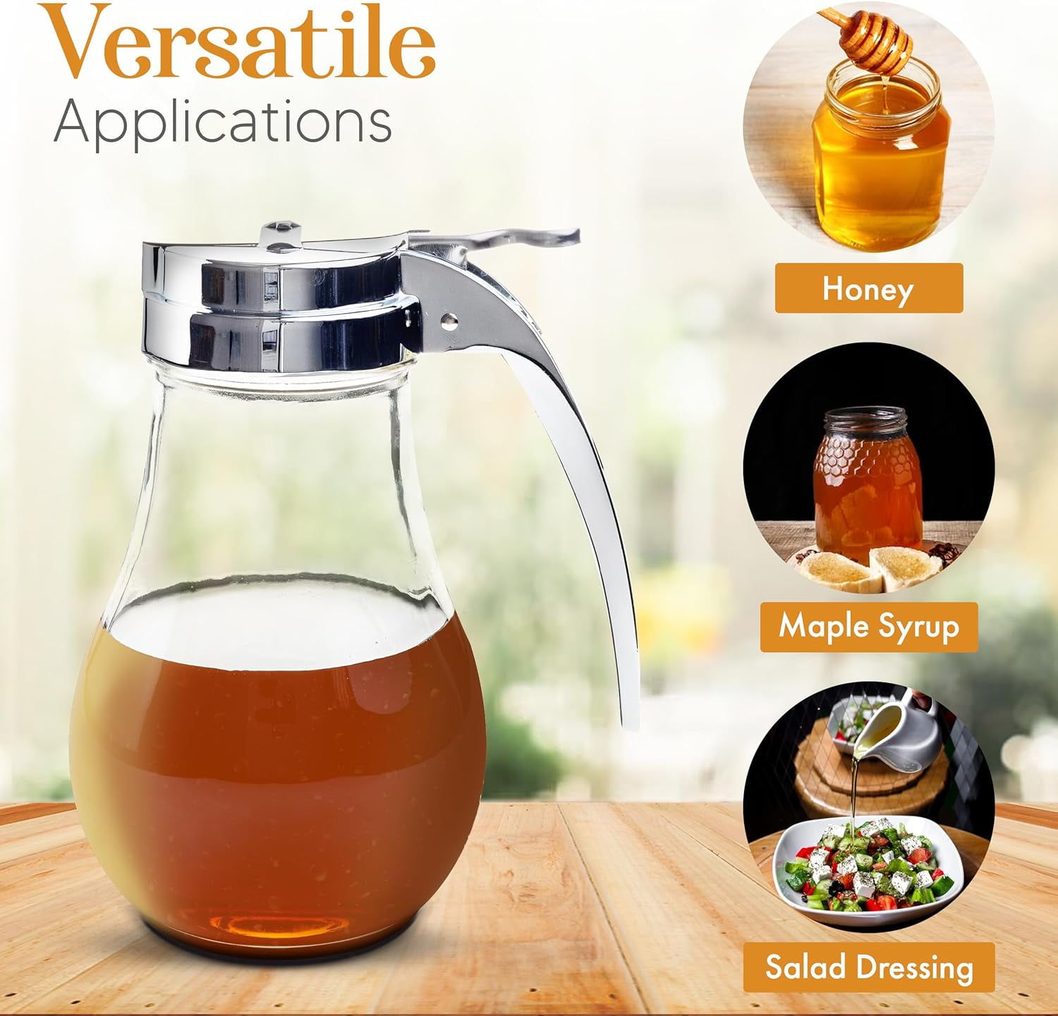 eHomeA2Z Syrup Dispenser Honey Pot Glass Jar Commercial Quality With Metal Top Update Box Gift For Mom