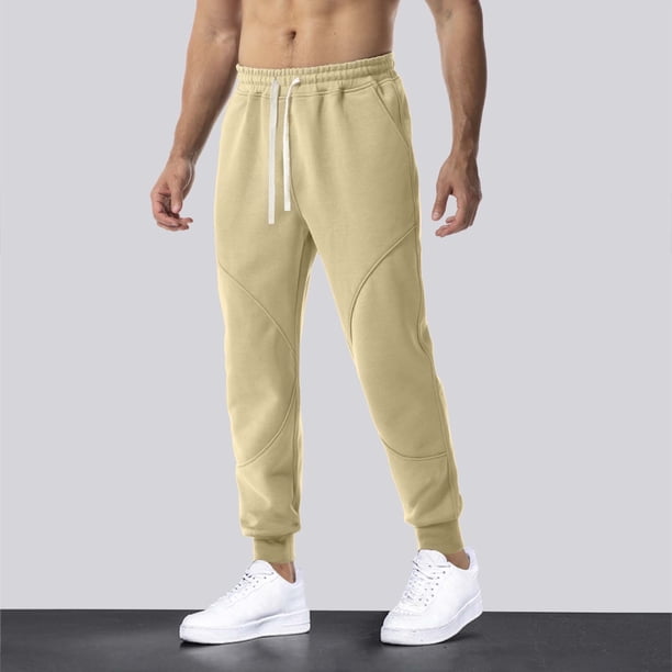 Pantalones largos para hombre, lisos, informales, con cintura elástica y bolsillos, deportivos
