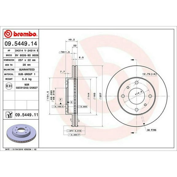 Brembo 09544911 Disc Brake Rotor