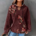 thumbnail image 2 of DeHolifer Womens Sweatshirts Plus Size Long Sleeve Waffle Floral Print Drawstring Hoodies Sweatshirts Loose Casual Fashion Pullover Tops Wine M, 2 of 6
