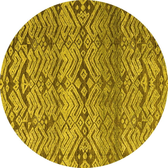Ahgly Company Machine Washable Indoor Round Abstract Yellow Modern Area Rugs, 6' Round