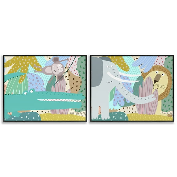 Stupell Industries Whimsical Wild Jungle Animals 2 Piece Black Framed Giclee Art Set design by Carla Daly, 11 x 14