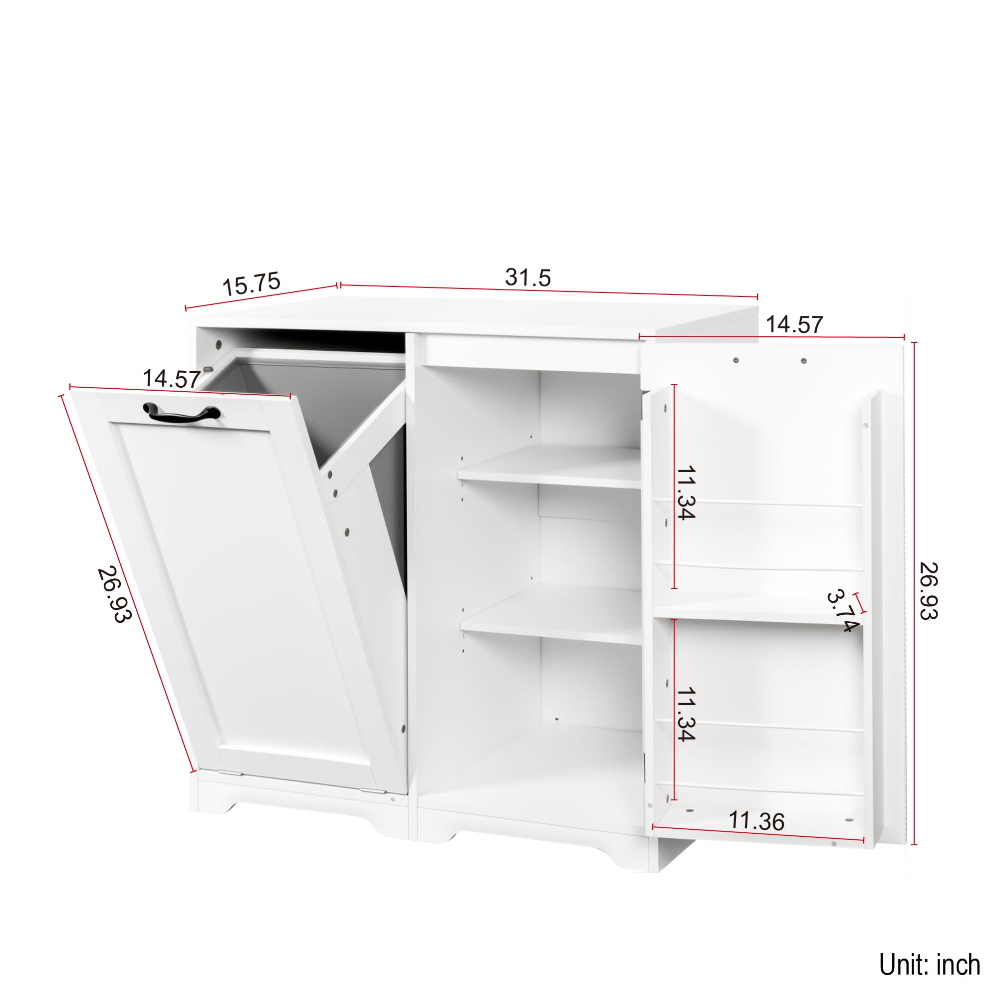 Mintazer Laundry Cabinet with Tilt Out Hamper & Doors, Bathroom Storage Cabinet with Adjustable Shelves, White