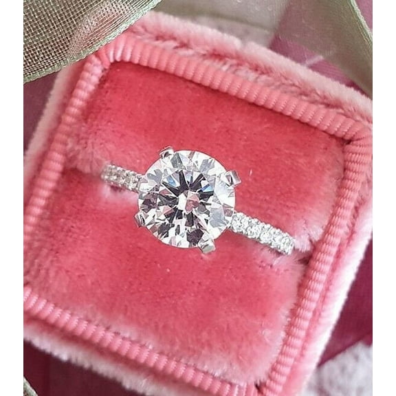 2.00 Cts Certified Round Cut Moissanite Engagement Ring set 18K White Gold Plated Simple Engagement Ring, Promise Ring Anniversary Gift for Women