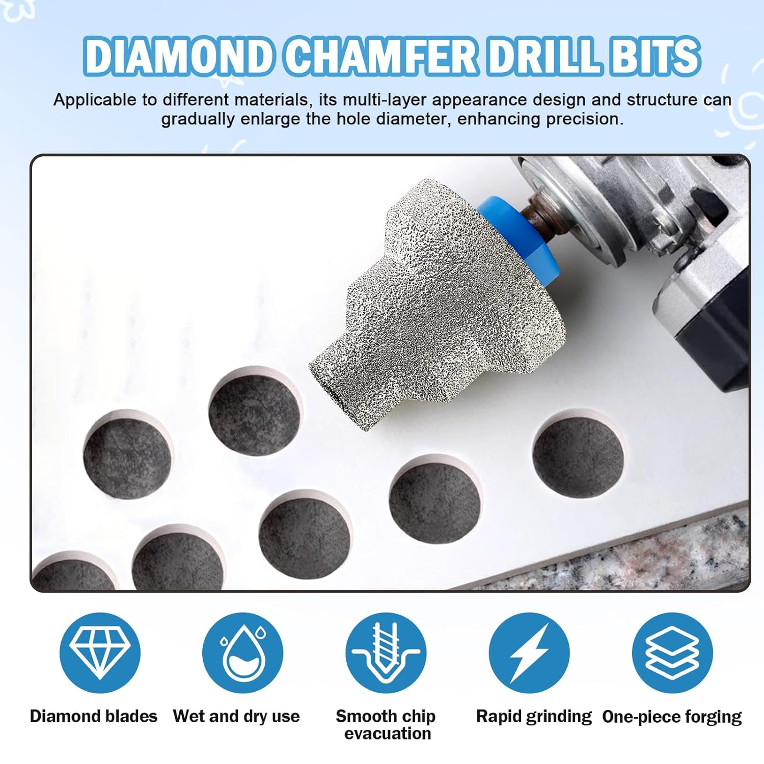 Diamond Step Chamfer Drill Bit, Diamond Brazed Step Drill Bit, Multi Layer Tapered Reamer, 20-35-50mm Multilayered Cone Reamer, for Metal, Wood, Concrete, Tile, Marble, Engineered Stone