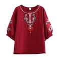 thumbnail image 5 of DHFJKG Boho Tops For Women Floral Embroidered T Shirt Half Sleeve Crew Neck Lightweight Loose Fit Casual Tee Beach Comfy Top, 5 of 5