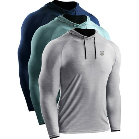 NELEUS Mens Workout Shirts Hoodie Running Athletic Dry Fit Long Sleeve,Navy+Light Green+Light Grey,US Size 2XL