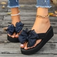 thumbnail image 6 of PiGOGI Women's Bowknot Thong Sandals Round Toe Non-Slip Casual Beach Slippers Summer Dark Blue 4.5, 6 of 8
