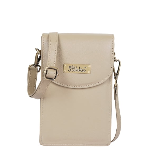 Sishka Womens Taupe Genuine Leather Ladies Wallet – Compact Crossbody Cell Phone Bag with Shoulder & Sling Carry, Stylish Daily Use