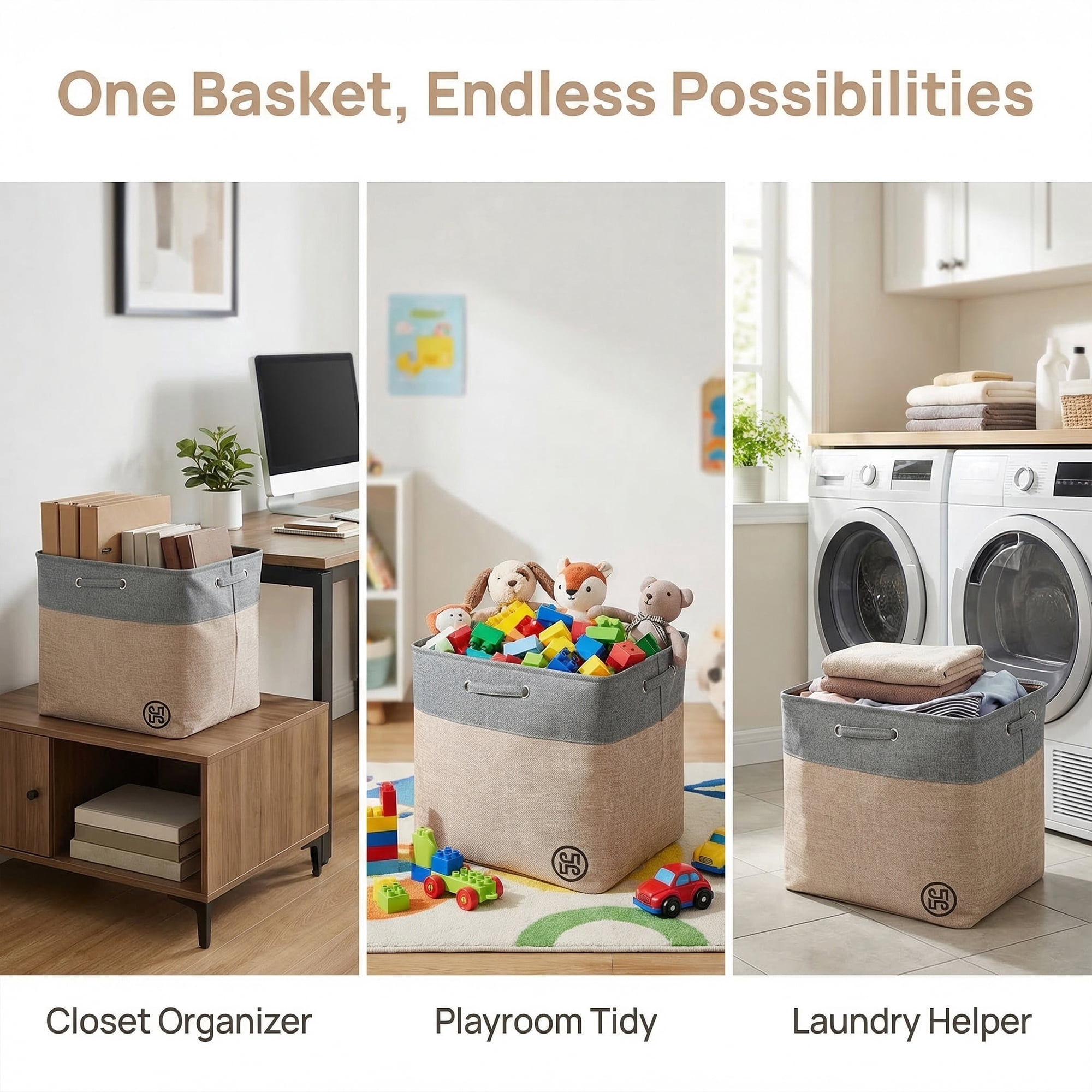 Unique Bargains Fabric Storage Bin with Handles Grey 17.3*15.7*16.5in