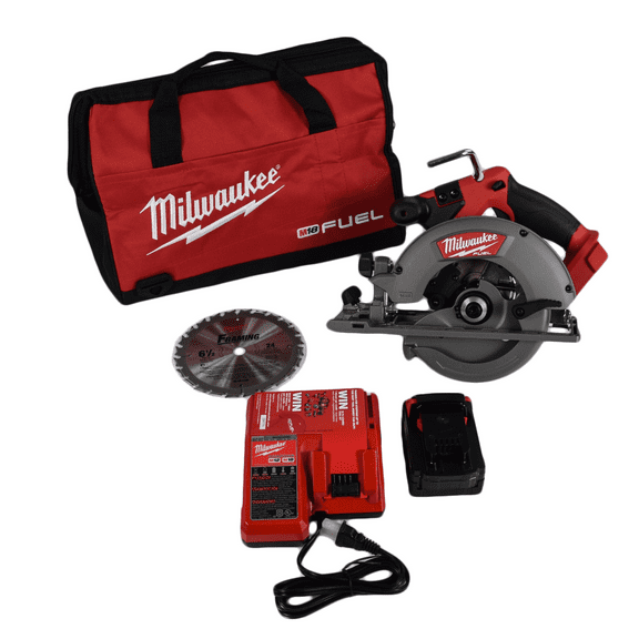 Milwaukee 2730-21 Circular Saw Kit, 18 V Battery, Lithium-Ion Battery, 6-1/2 in Dia Blade, Black/Red