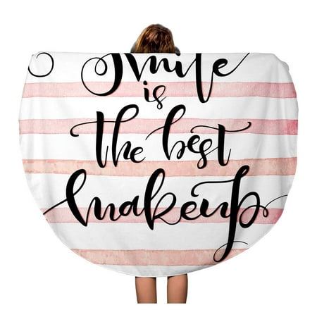 SIDONKU 60 inch Round Beach Towel Blanket Smile is The Best Makeup Inspirational Calligraphic Positive Quote Travel Circle Circular Towels Mat Tapestry Beach (Best Made Up Raps)