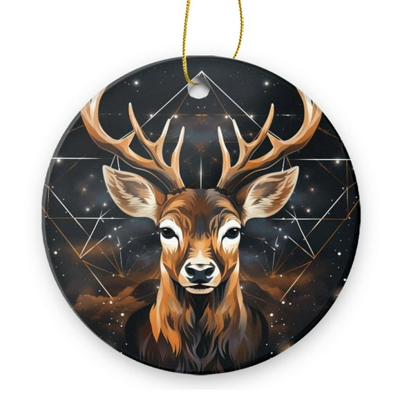Vector Illustration of Deer Head With Antlers - Christmas Ornament Xmas Keepsake Ceramic Ornaments Holiday Decorations for Tree Christmas Gift Ideas 2.95in