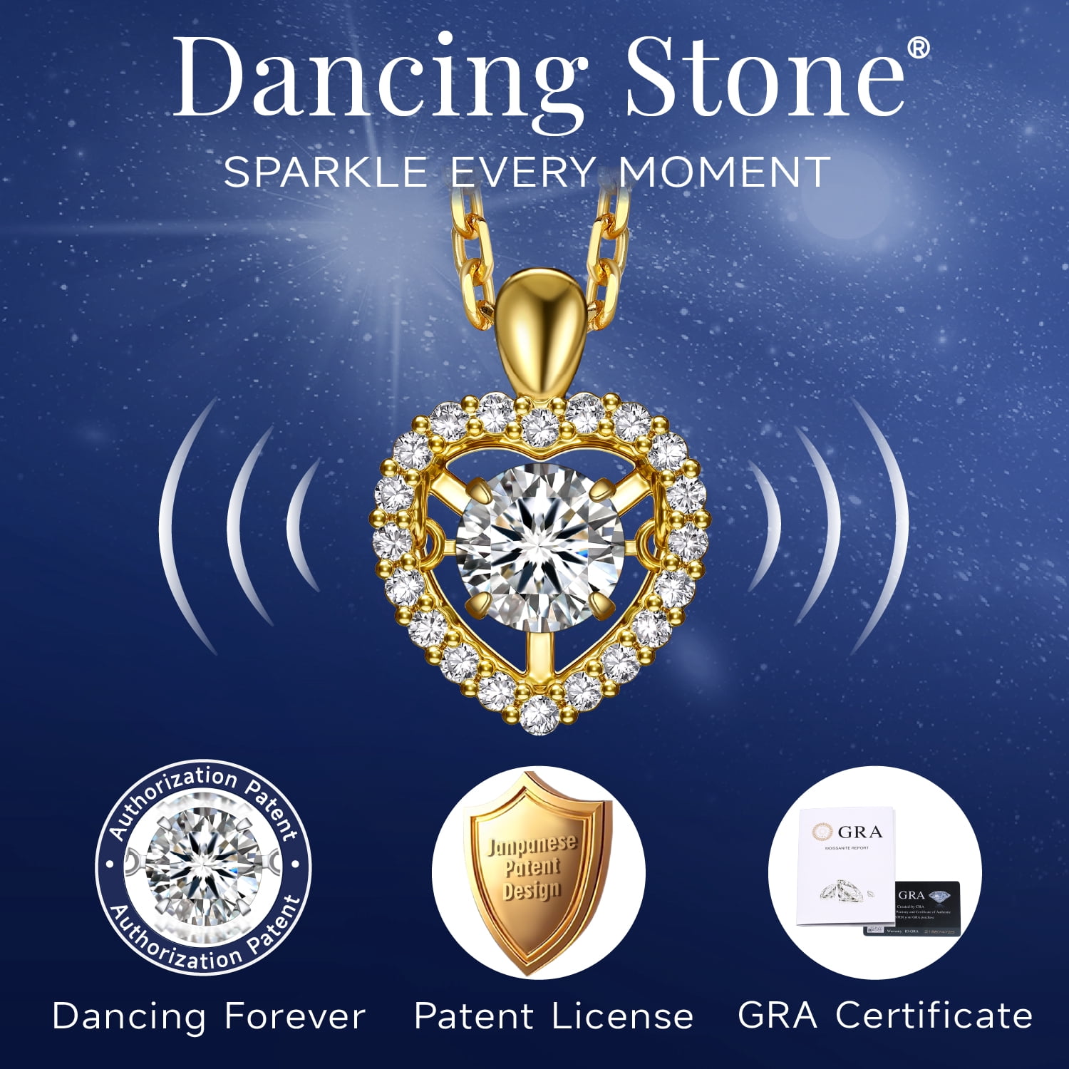 MomentWish 14K Gold Plated Moissanite Dance Necklace for Women Sterling Silver Heart Necklace Valentine's Day Gift