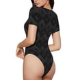 thumbnail image 3 of KLL Women 's Crew Neck Bodysuit Jumpsuits Black Poker Print Short onesies Stretch T Shirts, 3 of 7