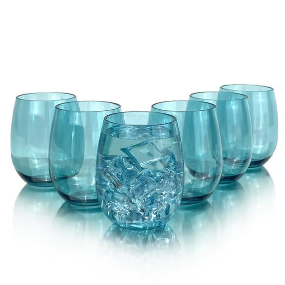 Yongzhenlite Set of 6 Acrylic Wine Glasses, 20-ounce Plastic Tumbler for Party Use,BPA Free,Dishwasher Safe (Teal)