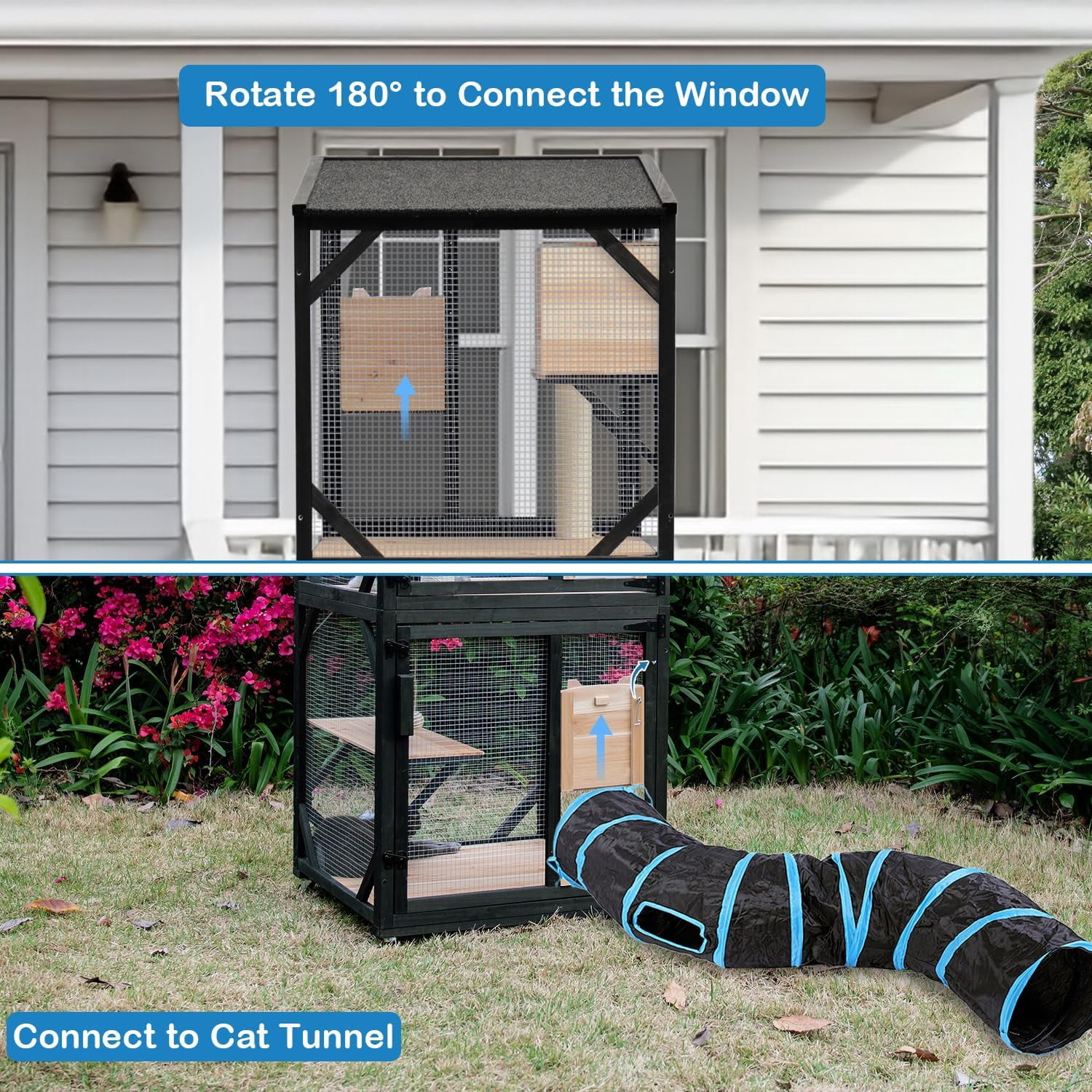 Catio Outdoor Cat Enclosure Large Outdoor Cat House Patio with Removable Floor Scratching Post Sisal Ball 4 Wheels