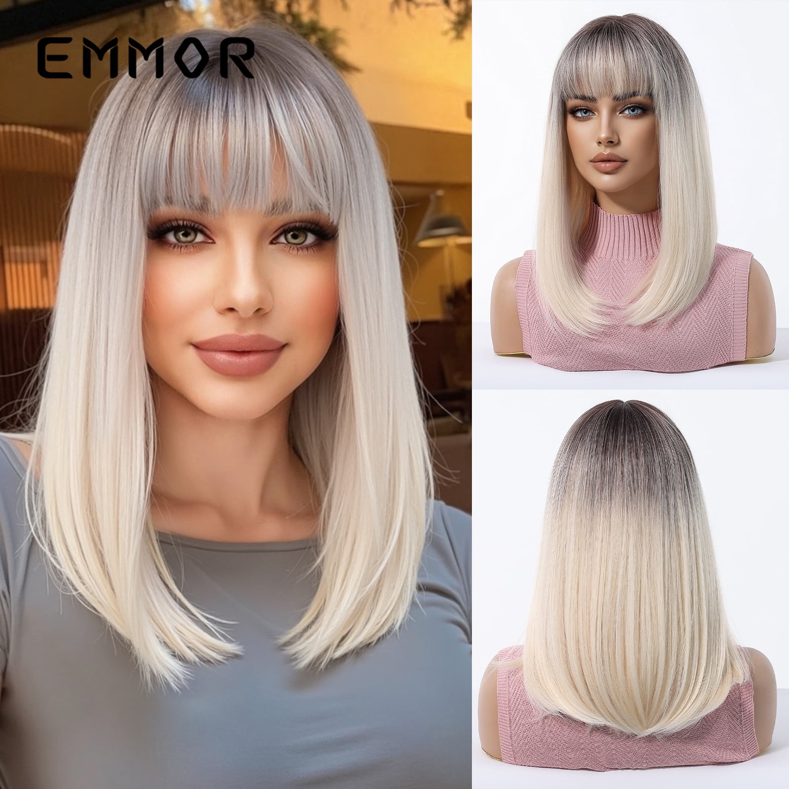 Women's Summer Long Hair Wig Natural Full Head Wig Medium Long Straight Hair Fashion Air Bangs Black European and American Style Women's Wig