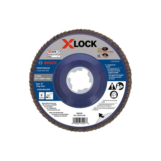 Disco de solapa Bosch FDX2750120 de 5 pulgadas X-LOCK 120 Grit Type 27