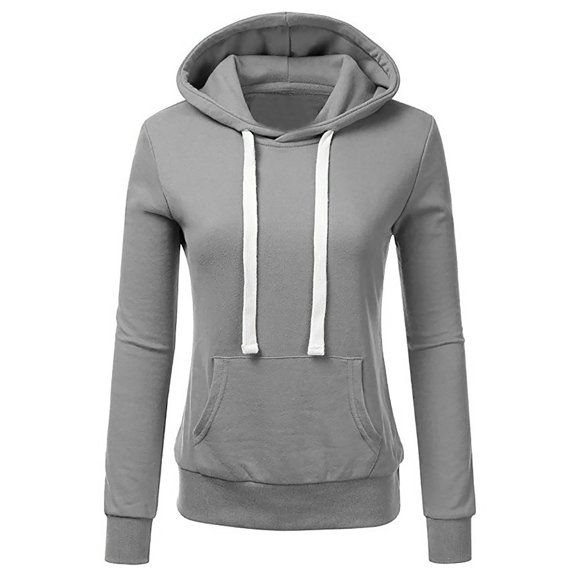 Floleo Clearance Womens Tops Long Sleeve Shirts Fall Clearance Women Ladies Solid Hooded Pocket Long Sleeve Sweatshirt Pullover Tops Shirt Gray