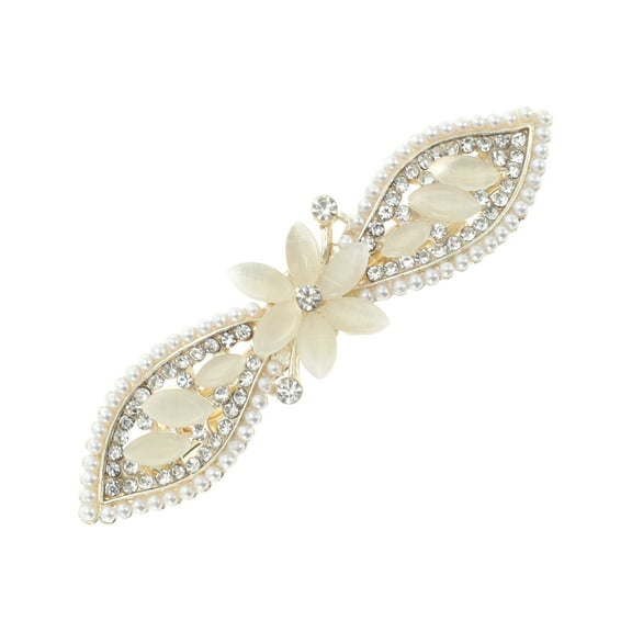 Unique Bargains 1 Pc Willow Leaves French Barrette Hair Clips Hairdo Clip for Home Gold Tone Beige
