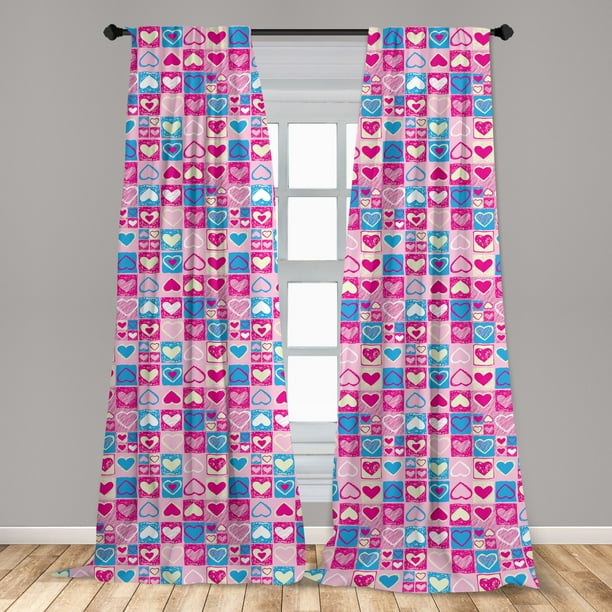 Love Curtains 2 Panels Set Doodle Sketchy Hearts In Squares Childish Romance Girls Kids Design Window Ds For Living Room Bedroom 56 W X 95 L Pink Blue Cream By Ambesonne Com Window Ds For Living Room Bedroom, Blue And Cream Curtains