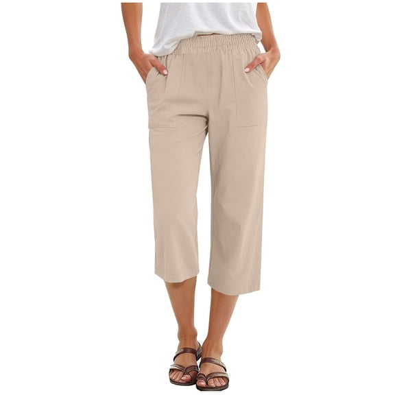 RUTAYY Women's Capri Pants Solid Color High Waist with Pocket Casual Everyday Wear Comfortable Breathable Elegant Holiday Trousers