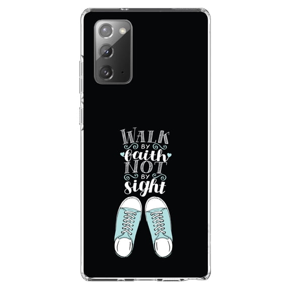 DistinctInk Clear Shockproof Hybrid Case for Galaxy Note 20 ULTRA (6.9" Screen) - TPU Bumper, Acrylic Back, Tempered Glass Screen Protector - Walk By Faith Not By Sign - Sneakers