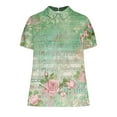 thumbnail image 5 of Summer Linen Tops for Women Floral Printed Loose Fit Casual T Shirts with Collar Plus Size Beach Outfits S-5XL (L, Light Green), 5 of 5