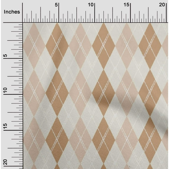 oneOone Cotton Cambric Off White Fabric Argyle Check Sewing Material Print Fabric By The Yard 56 Inches Wide