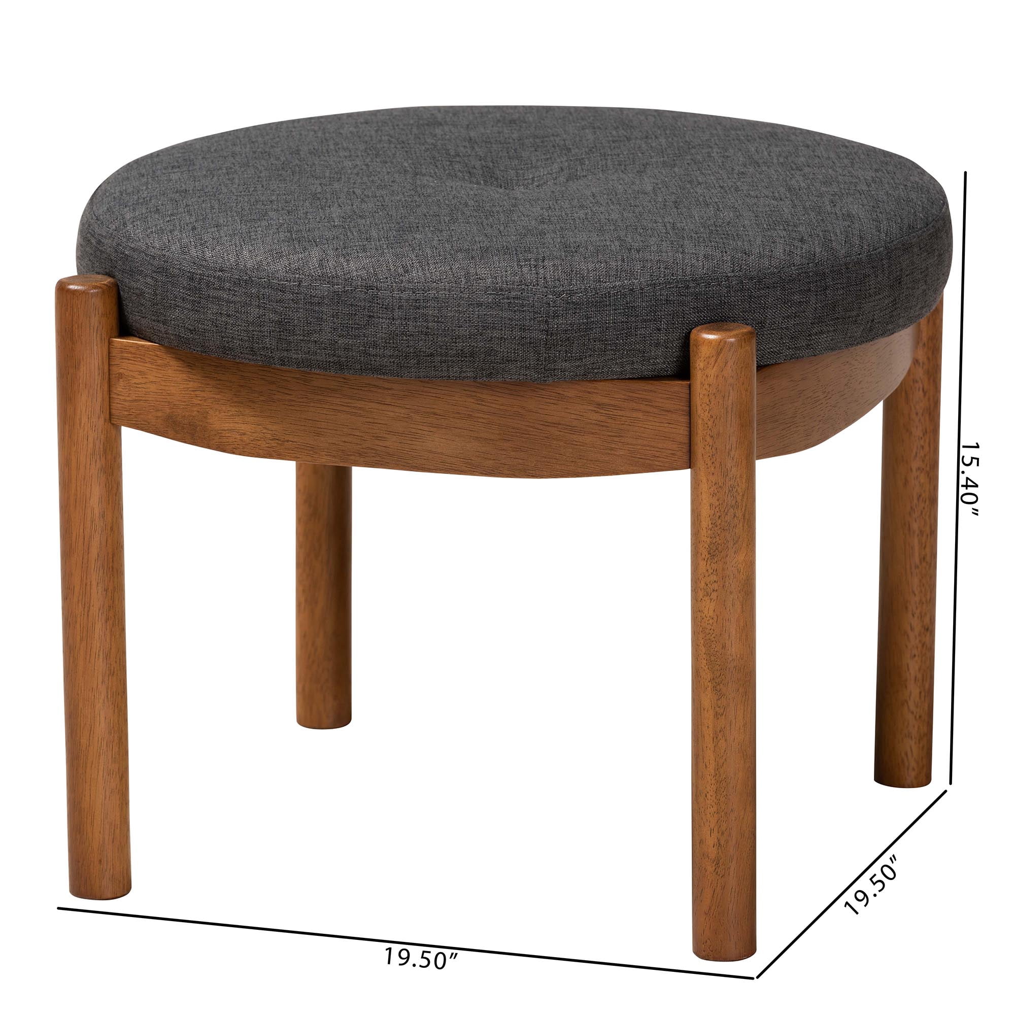 Baxton Studio Iliana Japandi Dark Grey Fabric and Walnut Brown Finished Wood Ottoman Footstool